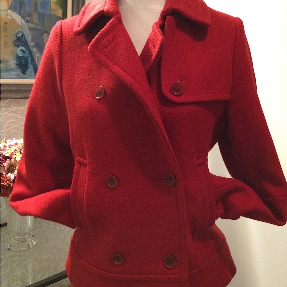 PRICE DROP! Beautiful Italian Red Double-Breasted Wool Peacoat